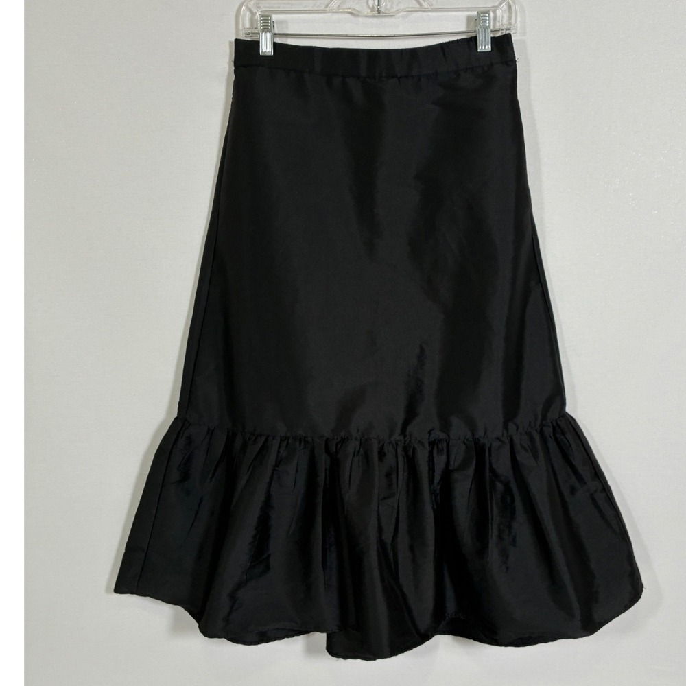 Zara Womens Black Ruffle Hem Midi Skirt Side Zip Elastic Waist M 7521/252/800